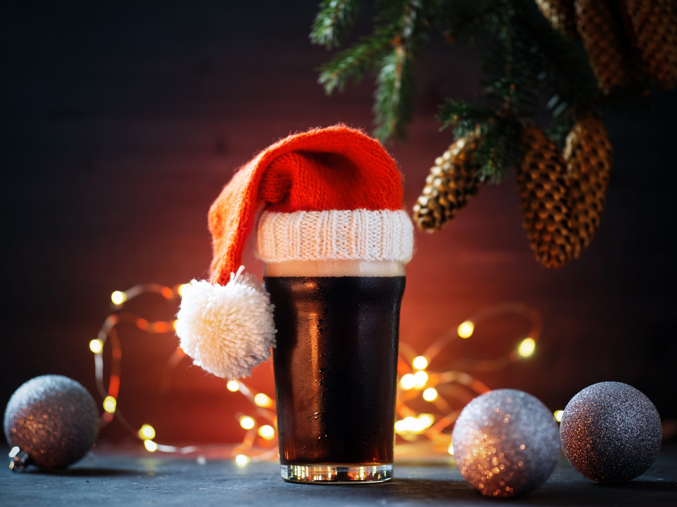 pint with Christmas hat