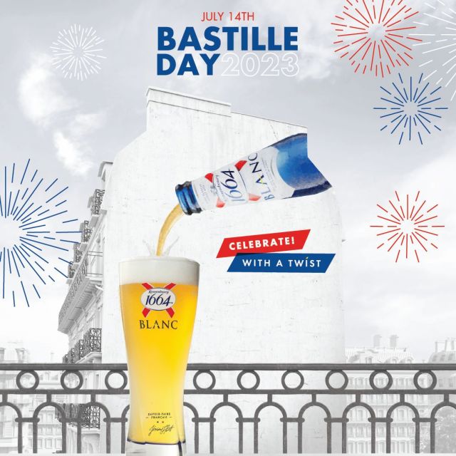 Celebrate the French way of life for Bastille Day with Kronenbourg Blanc 1664.

Kronenbourg 1664 Blanc beer has subtle aromas and a beautiful haziness. Brewed with a light french touch, 1664 blanc is a premium french wheat beer with a delicate taste of citrus fruits and coriander spice.  5.0% ABV @1664usa