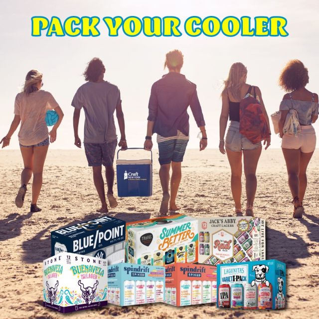 Fill up your cooler with these goodies for your beach getaway!

@bluepointbrewing Pinstripe Pils - bright, crisp, and legendary ballpark pilsner. Brewed in partnership with the New York Yankees. 5.0% ABV

@troegsbeer Summer Better - This 15-pack offers beers for everyone under the sun and is the perfect companion for all your outdoor summertime adventures! 

@jacksabbycraftlagers RAD Pack - The most refreshing beer style for fun in the sun. The Radler was invented for crowds of German cyclists and they’re sharing their beer and fruit blends for whatever you are up to this summer.

@stonebrewing Buenaveza Salt & Lime Lager - Baja-inspired Lager brewed with just the right amount of lime and sea salt, it’s everything a lager should be – crisp, refreshing and full of flavor.

@spindriftspiked Paradise & Staycation Variety Packs -  Every flavor is made with real squeezed fruit, nothing artificial, only 82-98 calories per can, ultra-filtered, and alcohol sourced from can-sugar. A difference you can taste.

@lagunitasbeer VArietI-PAck - Variety pack of lead 4 brands. 3 each of IPA, Hazy Wonder, Little Sumpin' and DayTime.