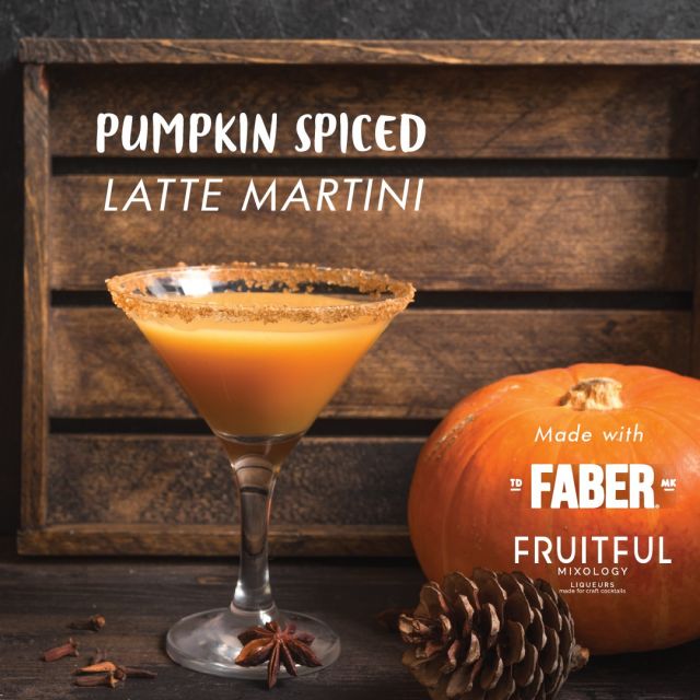 PUMPKIN SPICED LATTE MARTINI
1 oz Faber Cold Brew Flavored Vodka
1 oz Faber Vanilla Flavored Vodka
1 oz Fruitful Pumpkin
Add espresso and sugar spice rim (optional)

@faberliquors @fruitfulmixology