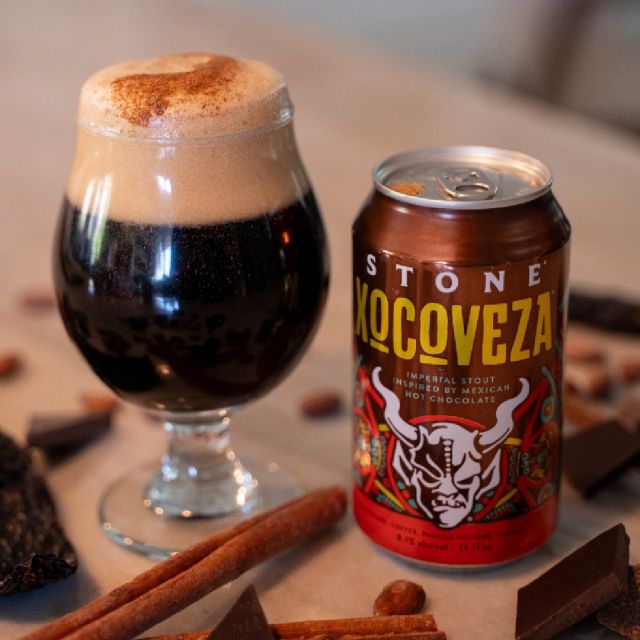 @stonebrewing Xocoveza first came to life as Chris Banker's winning recipe from our American Homebrewers Association competition. It quickly became a massive hit among Stone fans across the country and now is a cherished holiday tradition they're thrilled to bring back.

Inspired by Mexican hot chocolate and brewed with chocolate, coffee, cinnamon, vanilla, lactose, nutmeg & pasilla peppers, it's an incredibly unique and complex beer.
