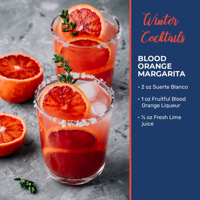 Get inspired for the holidays with delicious winter cocktails. Starting off with a Blood Orange Margarita 🍊 featuring @suertetequila @fruitfulmixology:
• 2 oz Suerte Blanco
• 1 oz Fruitful Blood Orange Liqueur
• ½ oz Fresh Lime juice

 Keep an eye out for more cocktail features this week!